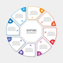 Circle Infographic Template Design With 8 Steps, Process Workflow Diagram