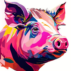 Portrait of a pig on a white background. Vector illustration.