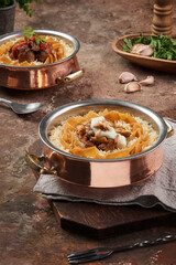 assortment of fattah dishes on a rustic wooden background