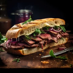  A delicious roast beef sandwich with ciabatta bread. © Spencer