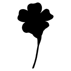 Hand Drawn Flower Silhouette. Black Floral Illustration. Plant Silhouette Isolated on White Background.