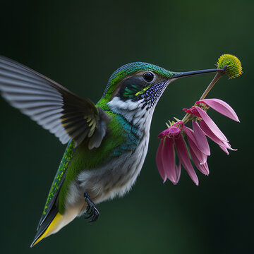 hummingbird on a flower HD 8K wallpaper Stock Photographic Image