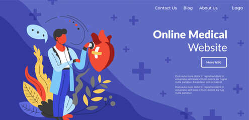 Obraz premium Online medicine website, cardiology doctor helping