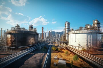 Fototapeta na wymiar Oil and gas industrial, Oil refinery plant from industry, Refinery Oil storage tank and pipe line steel.