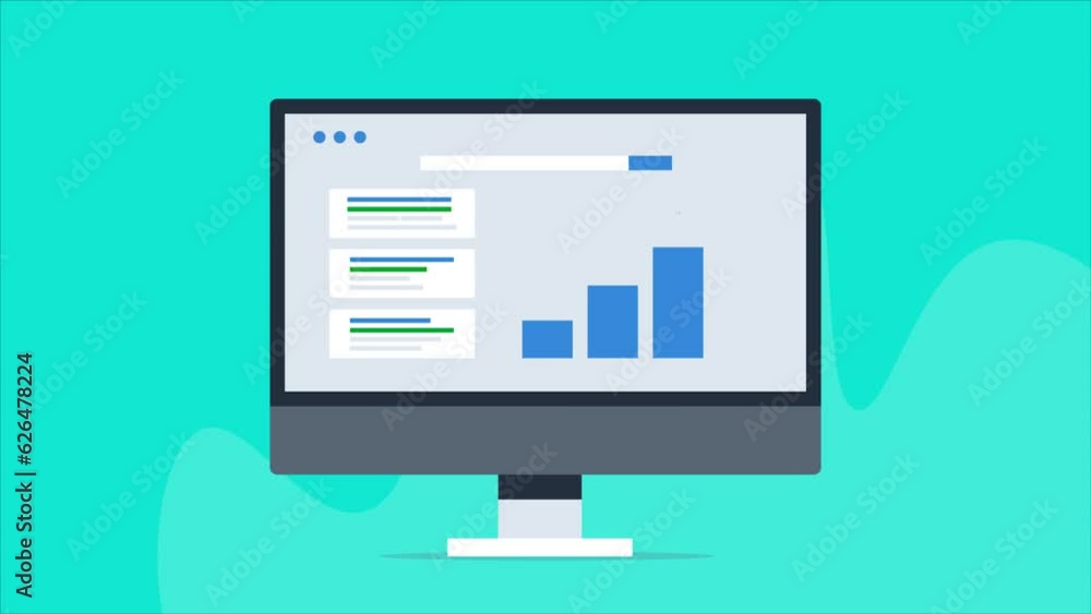 Poster computer screen showing contextual website position, seo ranking analysis, web traffic and search en