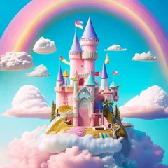 Stickers pour porte Rose clair fairy tail inspired beautiful princess castle, generative ai.