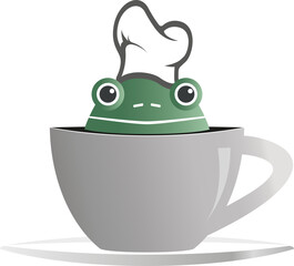 Frosch mit Kochhaube sitzt in einer Kaffee-Tasse (Vektorgrafik-Illustration)