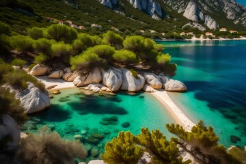beautiful beach with trees generated by AI tool