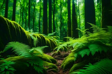 Green moss and ferns in Tropical forest generated by AI tool