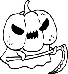 hand drawn Halloween pumpkin illustration isolated on white background.