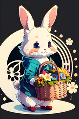 a rabbit holding a basket. Generative AI