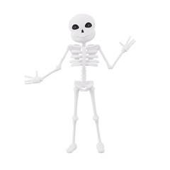 Funny skeletons standing while showing right hand - 3d character