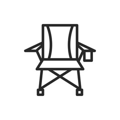 Folding Camp Chair Icon. Vector Line Illustration of a Portable Outdoor Seat for Camping, Fishing and Hiking Furniture.