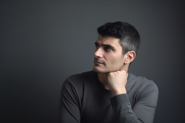 Thinking man on grey background