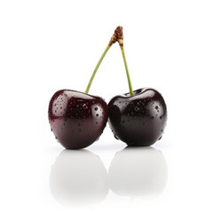 Isolated berries, couple of cherries fruits without leaves isolated on white background,