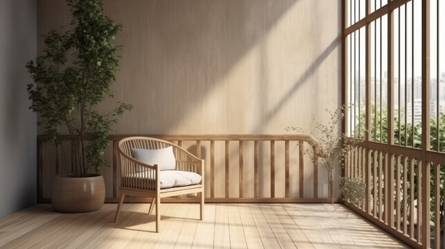 home interior design template mock up house with wooden patio terrace with natural daylight and outdoor furniture desin background,ai generate