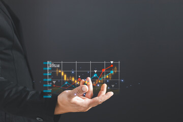 man draw hold and progress of business and analyze financial,and investment.Use technology to plan strategy to success goals and growth stock.online business,e-commerce,online marketing.