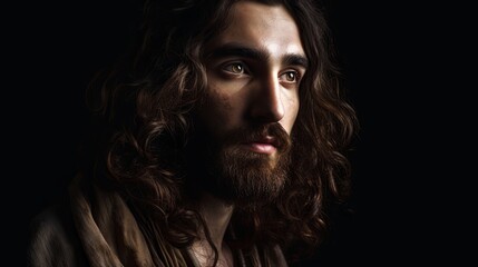 The jewish Jesus: Yeshua. Against dark background, high resolution. Made with AI Generative

