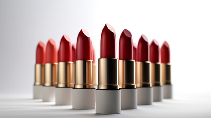 Obraz premium a group of red lipstick on a white background.