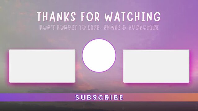 Thanks for watching animation text with animated sky and clouds purple pink background. Suitable for YouTube subscribe outro video end screen