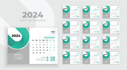 Desk Calendar Template 2024. Week start on Sunday