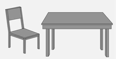 Fototapeta premium Grayscale Table and chair isolated on white.