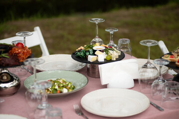 Wedding decorations trends. Wedding table with snack and drink