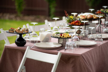 Wedding decorations trends. Wedding table with snack and drink