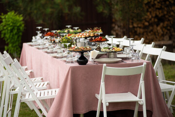 Wedding decorations trends. Wedding table with snack and drink