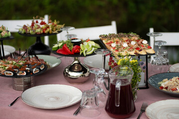 Wedding decorations trends. Wedding table with snack and drink