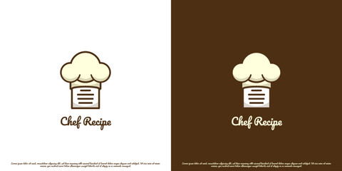 Chef recipe logo design illustration. Silhouette of chef hat recipe cook cartoon kitchen restaurant cafe delicious cooking fast food taste. Street food dinner business cooking formula recipe icon.