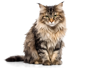 Sad and wet cat in a rainy day, isolated background, Generative Ai