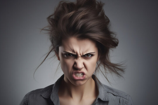 Angry woman on grey background