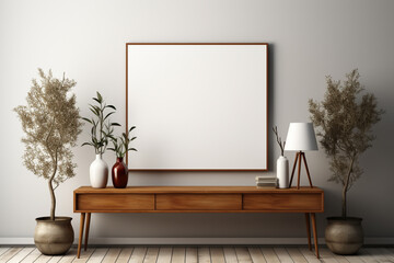 Minimalistic elegance, a white poster shines on a pristine white backdrop Generative AI