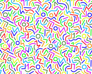 A pattern of multicolored chaotic stripes on a white background.Seamless pattern.