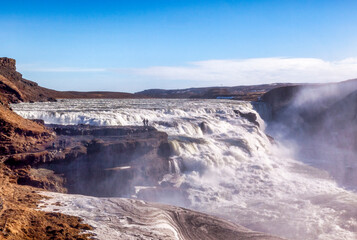 The waterfall Gullfoss, one of Iceland's most famous, on a clear spring day.