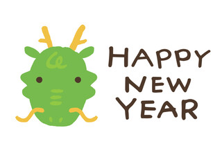 かわいい干支の辰とHAPPY NEW YEARの文字／手書き文字イラスト