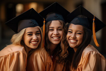 Obraz premium Group of Three Graduation Girls Smiling, Generative AI