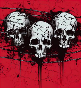 Skulls and barbed wire. Great for album covers, t-shirts, punk, gothic and macabre designs. 