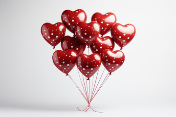 Festive Valentine's Day scene, Heart-shaped balloons, confetti, white background  Generative AI