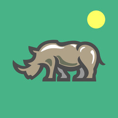 grey rhinoceros simple line icon logo vector design, modern animal rhino logo pictogram design