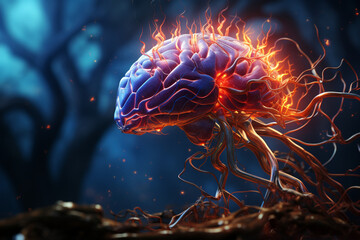 A captivating blend of paleocore and hyperrealistic elements in neurology brain FX image stock illustration Generative AI
