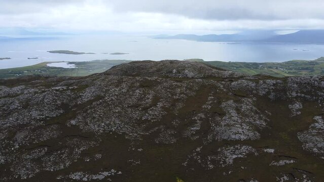 Panoramic view from Tully mountain Letter Hill at Connemara National Park in Ireland famous hiking trail