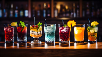 Best selling cocktails at a bar during happy hour - obrazy, fototapety, plakaty