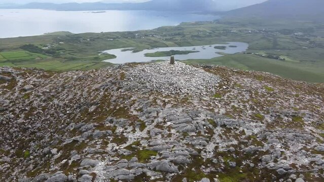 Panoramic view from Tully mountain Letter Hill at Connemara National Park famous hiking trail in Ireland 