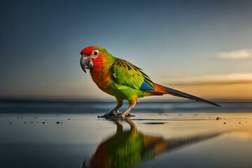 A parrot, a vivid feathered muse, radiates nature's palette, embodying the lively spirit of tropical landscapes with vibrant hues.