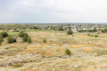 A meadow in a steppe landscape. Plateau in the Volgograd region