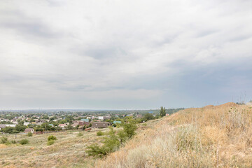 Fototapeta na wymiar A meadow in a steppe landscape. Plateau in the Volgograd region