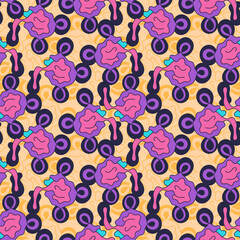 Abstract surreal seamless pattern with colorful strange elements 