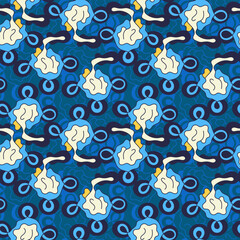 Abstract surreal seamless pattern with colorful strange elements 